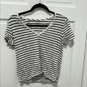 Madewell Black and White Striped V-Neck Tee